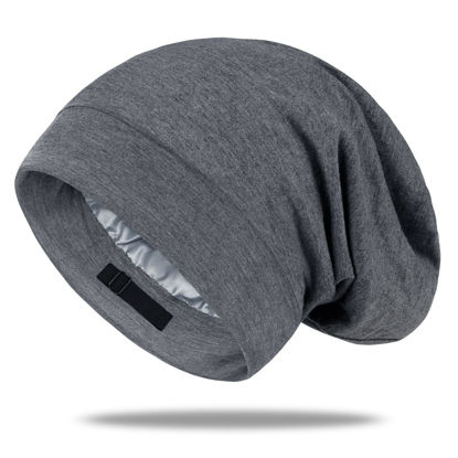 Picture of OLESILK Mulberry Silk Bonnet for Women, Unisex Adjustable Sleep Cap, Real Silk Hair Wrap, Pearl Grey