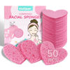 Picture of 50-Count Kickleen Compressed Cellulose Heart Shape Facial Sponges | Natural Cosmetic Spa Sponges for Facial Cleansing | Exfoliating | Makeup Mask Removal | Reusable | Skin Massage (50 Count (Pink))