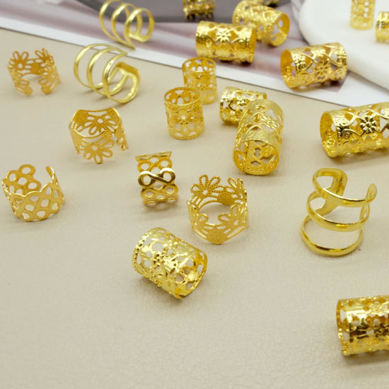 Picture of Dreadlock Beads Locs Accessories for Hair, Hair Jewelry for Braids Hair Rings for Women and Girls, Adjustable Cuffs Braiding Hair Rings Decoration (P1-Gold)