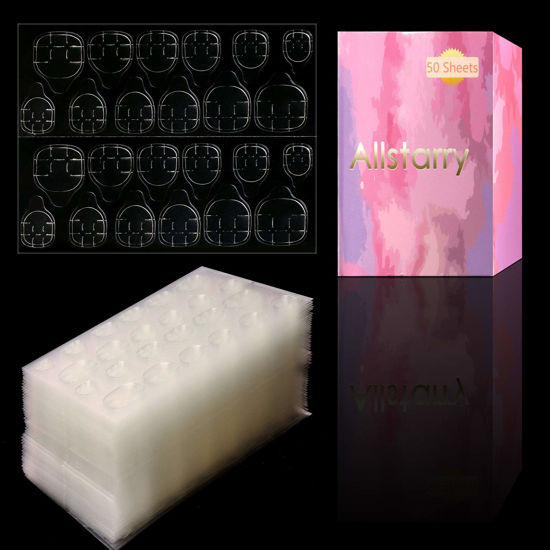 Picture of Allstarry 1200pcs (50 Sheets) Adhesive Tabs Ultrathin Waterproof Breathable Double-Sided Jelly Nail Sticker Super Sticky False Nail Glue Sticker Transparent Flexible for Manicure
