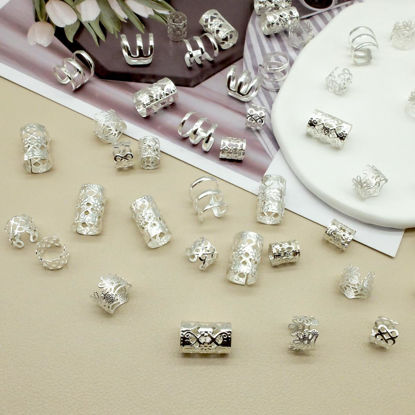 Picture of Dreadlock Beads Locs Accessories for Hair, Hair Jewelry for Braids Hair Rings for Women and Girls, Adjustable Cuffs Braiding Hair Rings Decoration (P2-Silver)