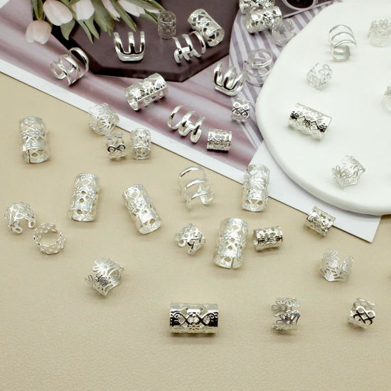 Picture of Dreadlock Beads Locs Accessories for Hair, Hair Jewelry for Braids Hair Rings for Women and Girls, Adjustable Cuffs Braiding Hair Rings Decoration (P2-Silver)