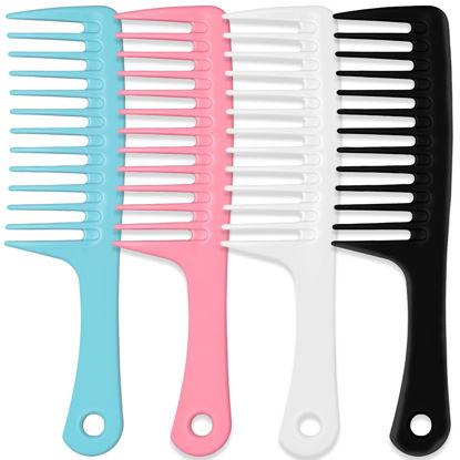 Picture of MODENGKONGJIAN 4PCS Wide Tooth Detangling Comb, Large Hair Styling Comb for Curly, Wet, Long Hair (Multi-colored, Polypropylene, Handgrip)
