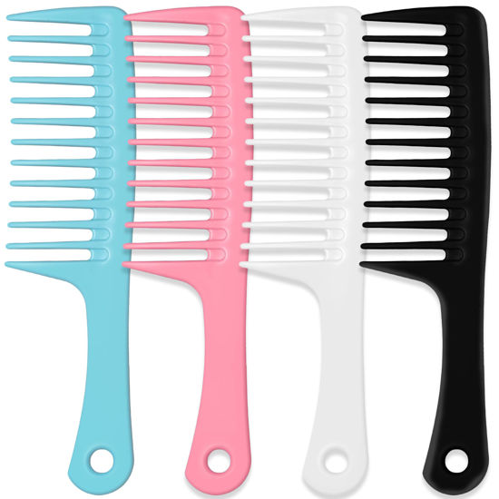 Picture of MODENGKONGJIAN 4PCS Wide Tooth Detangling Comb, Large Hair Styling Comb for Curly, Wet, Long Hair (Multi-colored, Polypropylene, Handgrip)