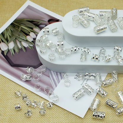 Picture of 100 PCS Hair Jewels for Braids Silver Dreadlock Beads Loc Accessories Hair Rings for Girls Adjustable Cuffs Iron Braiding Hair Rings Decoration Hair Jewelry for Women