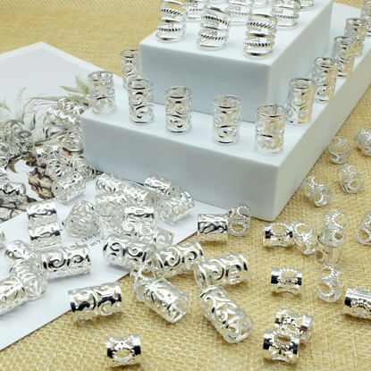 Picture of 100 PCS Hair Accessories Loc Hair Jewelry for Women Braids Rings, Dreadlock Accessories Metal Hair Clips Adjustable Cuffs Braiding Hair Rings Decoration