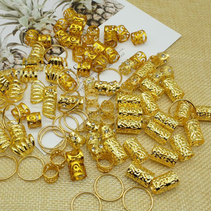 Picture of 100 PCS Gold Dreadlock Loc Accessories Hair Jewelry for Braids Locs Beads Jewelry for Hair Adjustable Cuffs Iron Braiding Hair Rings Decoration for Women and Girls