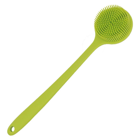 Picture of DNC Silicone Back Scrubber Soft Bath Body Brush for Shower with Long Handle (Green)