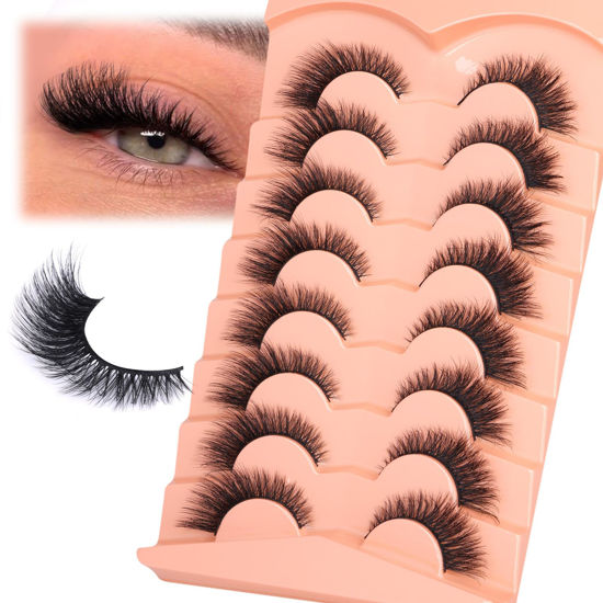 Picture of Mink Lashes Cat Eye Fluffy False Lashes Fox Eye False Eyelashes Lashes Natural D Curl Volume Fake Eyelashes Soft Handmade Lashes that Look Like Extensions Lashes Pack