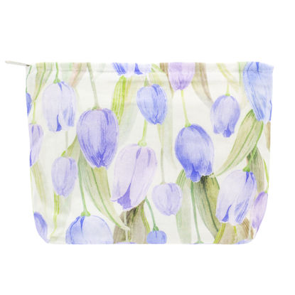 Picture of PAZIMIIK Floral Makeup Bag Large Cotton Zipper Pouch for Purse Travel Canvas Make Up Organizer for Women Cosmetic,Tulip Purple
