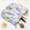 Picture of PAZIMIIK Floral Makeup Bag Large Cotton Zipper Pouch for Purse Travel Canvas Make Up Organizer for Women Cosmetic,Tulip Purple