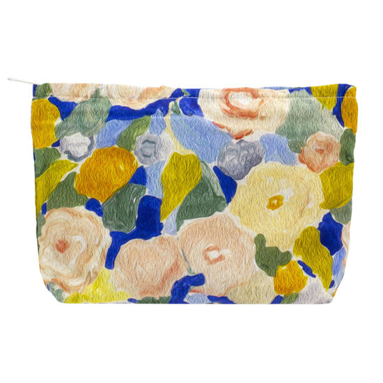 Picture of PAZIMIIK Floral Makeup Bag Large Cotton Zipper Pouch for Purse Travel Canvas Make Up Organizer for Women Cosmetic,Garden Blue