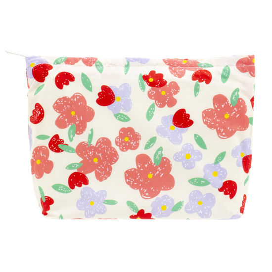Picture of PAZIMIIK Floral Makeup Bag Large Cotton Zipper Pouch for Purse Travel Canvas Make Up Organizer for Women Cosmetic,Flower Pink