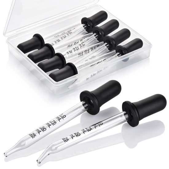 Picture of Herain 8 Pack Glass Pipette Dropper, Ear and Eye Dropper Bent & Straight Tips, 1 ml Droppers for Essential Oils, Lab, Health Care, Crafts, Measuring and Transferring a Variety of Liquids