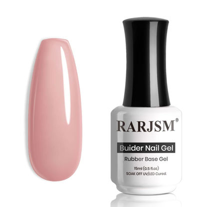 Picture of RARJSM Rubber Base Gel for Nails Nude Pink Natural Sheer Jelly Color Extend Rubber Base Coat Gel Nail Polish Gel Builder in a Bottle 15ml Soak Off Curing Requires Salon Home DIY Use French Manicure