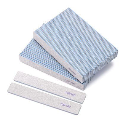 Picture of 50 Pieces Rectangle Nail Files 100/100 Grit, Reusable Nail Buffers Double Sided Emery Boards Fingernail Files for Acrylic Nails and Natural Nails