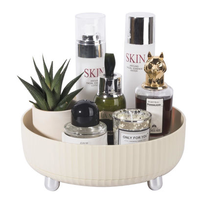 Picture of Anyoifax Makeup Perfume Organizer Tray 360 Degree Rotating Lazy Susan Skincare Lotion Organizer Spinning Cosmetics Storage for Dresser, Vanity, Bathroom Countertop, Small Beige