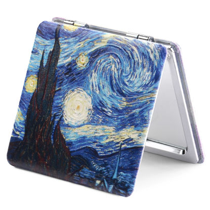 Picture of OMIRO 1X/3X Magnifying Mirror, Unique Painting Compact Mirror with Classical PU Leather (Starry Night)