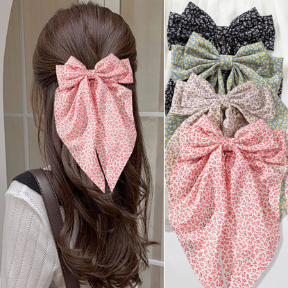 Picture of 4 PCS Premium Hair Bows Claw Clips for Women & Girls in Black - Satin Non-Slip Bow-knot Hair Clips for Thick or Thin Hair, Big Bows