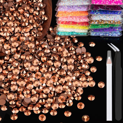 Picture of BELLEBOOST 2500pcs 5mm Resin Rhinestones Bulk, Champagne Flatback Round Jelly Rhinestones Non Hotfix Crystal Gems Large Quantity Wholesale for DIY Crafts Clothes Face Makeup Manicure