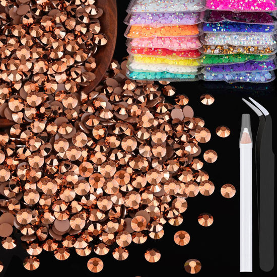 Picture of BELLEBOOST 2500pcs 5mm Resin Rhinestones Bulk, Champagne Flatback Round Jelly Rhinestones Non Hotfix Crystal Gems Large Quantity Wholesale for DIY Crafts Clothes Face Makeup Manicure