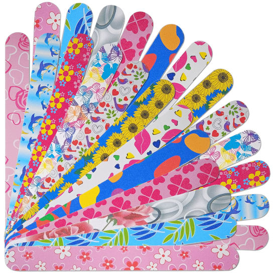 Picture of Nail Files (24 Pack), Colorful Emery Board Nail File for Natural Nails Double Sided 180 Grit Professional Fingernails Emory Boards Buffer Manicure Tool Nail Shaping Buffing Smoothing Filers Flowery