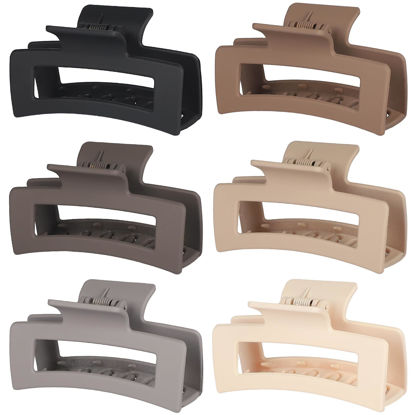 Picture of Sisiaipu 3.5 Inch Medium Hair Claw Clips 6 Pack Hair Clips for Women Square Claw Clips Rectangle Clips for Hair Banana Jaw Clips Hair Accessories for Girls -Chocolate