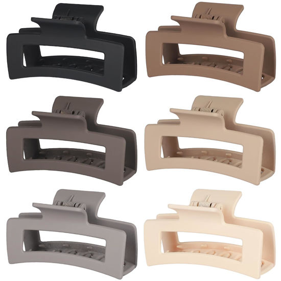 Picture of Sisiaipu 3.5 Inch Medium Hair Claw Clips 6 Pack Hair Clips for Women Square Claw Clips Rectangle Clips for Hair Banana Jaw Clips Hair Accessories for Girls -Chocolate