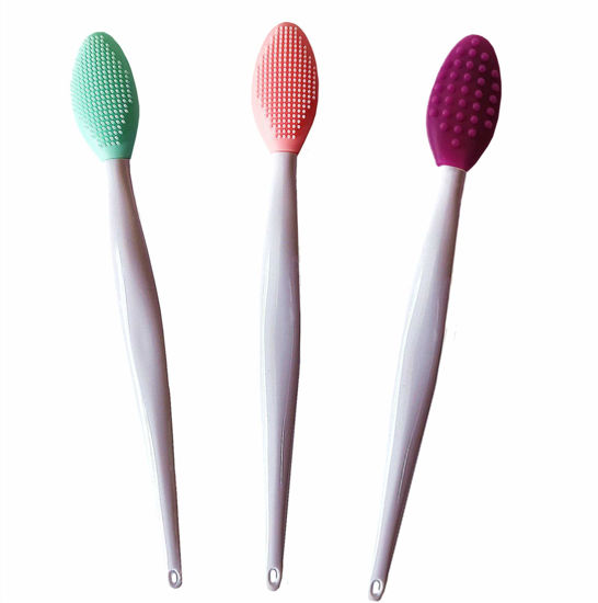Picture of 3 Pcs Lip Scrub Brush,Lip Scrubber Exfoliator,Silicone Lip Brush Tool Double-Sided Mini Exfoliating Brush For Men Women Lip Lightening For Dark Lips Exfoliator Scrub Brush