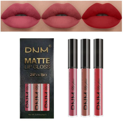 Picture of 3Pcs Mauve Neutral Light Rosey Nude Blue Red Matte Liquid Lipstick Lip Stain Sets for Women DNM Long Lasting 24 Hours Matte Lipstick Light Skin labiales matte larga duracion 24 matenhoras originales