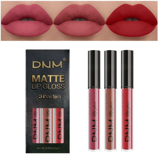 Picture of 3Pcs Mauve Neutral Light Rosey Nude Blue Red Matte Liquid Lipstick Lip Stain Sets for Women DNM Long Lasting 24 Hours Matte Lipstick Light Skin labiales matte larga duracion 24 matenhoras originales