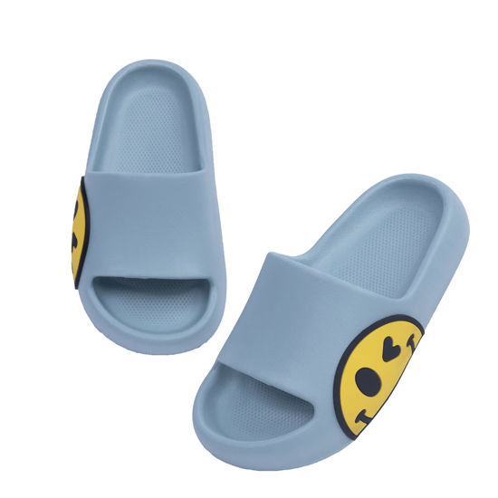 Picture of Sandals for Girls and Boys,Mens Slippers Sandals for Women,EVA Anti-Slip Indoor & Outdoor Kids Slippers Smile Face Open Toe Spa Bath Pool Gym House Casual Shower Shoes(Blue 25/26)