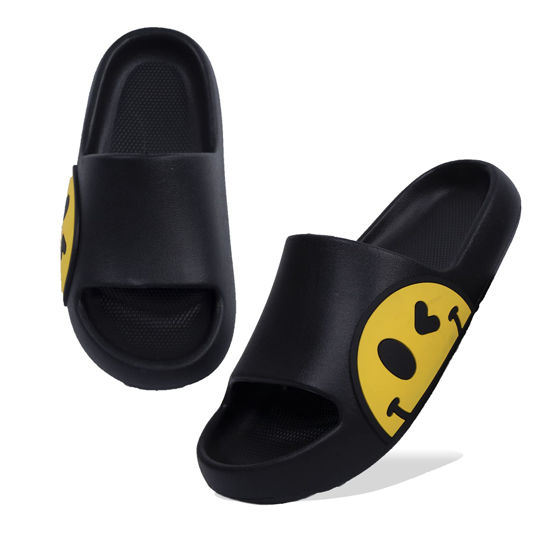Picture of Sandals for Girls and Boys,Mens Slippers Sandals for Women,EVA Anti-Slip Indoor & Outdoor Kids Slippers Smile Face Open Toe Spa Bath Pool Gym House Casual Shower Shoes(Black 23/24)
