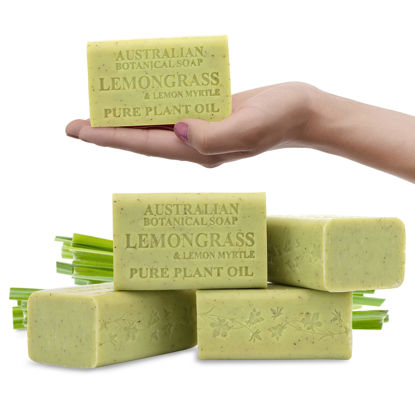 Picture of Australian Botanical Soap, Lemongrass & Lemon Myrtle 6.6 oz. (187 g) Soap Bars | Natural Soap Base | All Skin Types | Women & Men | Shea Butter Enriched Bar Soap - Pack of 4