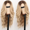 Picture of AISI HAIR Honey Blonde Wig for Women, Long Wavy Lace Hairline Wig, 26 Inch Middle Part Synthetic Heat Resistant Wig for Daily Party