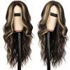 Picture of AISI HAIR Long Wavy Wig for Women,Dark Brown with Blonde Highlight Wavy Lace Hairline Wig, 26 Inch Middle Part Synthetic Heat Resistant Wig for Daily Party