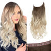 Picture of SARLA Ombre Invisible Wire Hair Extensions with 3 Clips Long Synthetic Wavy Curly Hairpiece Adjustable Transparent Headband for Women 22 Inch Brown to Cool Blonde