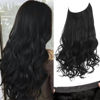 Picture of SARLA Invisible Wire Hair Extensions with 3 Clips Long Synthetic Wavy Curly Hairpiece Adjustable Transparent Headband for Women 22 Inch Jet Black