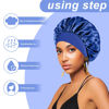Picture of 4PCS Silk Bonnet for Sleeping - Hair Satin Bonnets for Black Women Men,Hair Wrap Cap for Curly Hair,Elastic Wide Band Hair Bonnet Shower Cap for Sleeping (Black & Sapphire Blue & Green & Purple)