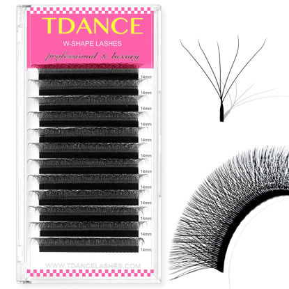Picture of TDANCE W Eyelash Extensions 5D Premade Fans W Lashes 0.07 C/D Curl Matte Black W Shaped Volume Fans (W-5D-0.07-D-8-15mm)