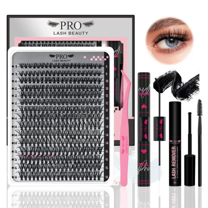 Picture of DIY Lash Extension Kit 300 Pcs Lash Clusters D Curl, Mix Eyelash Clusters Individual Lashes Kit Lash Bond And Seal Lash Remover Eyelash Brush Lash Tweezer Self Apply At Home(30D-9-18mix Kit)