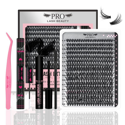 Picture of DIY Lash Extension Kit 300 Pcs Lash Clusters D Curl, Mix Eyelash Clusters Individual Lashes Kit Lash Bond And Seal Lash Remover Eyelash Brush Lash Tweezer Self Apply At Home(40D-9-18mix Kit)