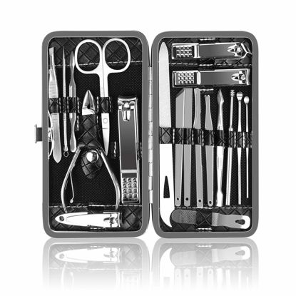 Picture of Manicure Kit, Okom Manicure Set, Travel Essentials Nail Kit, Includes Nail Clippers, Nail File and Pedicure Tools for Feet Pedicure Kit, Gifts for Men and Woman, Grooming Kit(19Pcs)