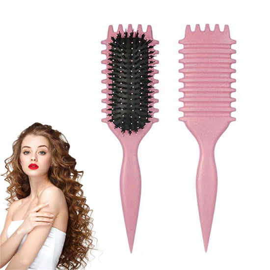 Picture of iDAOLI Curl Defining Hair Brush, 2024 Flash Boar Bristle Styling Brush for Curly Hair, Shaping & Defining Curls for Women, Pink