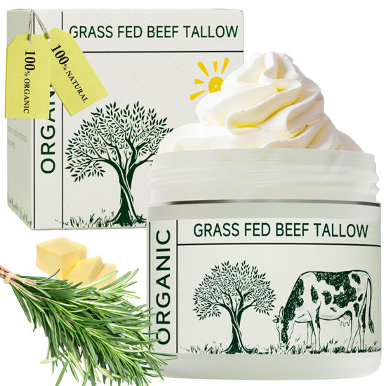 Picture of mkzea Beef Tallow, Beef Tallow for Skin, Tallow Face Moisturizer, Unscented All Organic Beef Tallow Blam Grass Fed Whipped Tallow Face Cream Moisturizer Body Lotion Skin Care