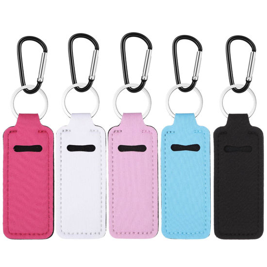 Picture of Pengxiaomei 5 Pcs Chapsticks Holder Keychain, Stocking Stuffers for Adults Women Colorful Lip Balm Keychain Holder with Metal Clip