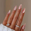 Picture of YOSOMK Nude Almond Fake Nails Medium Press on Nails with Flower Designs Glossy False Nails Glitter Rhinestones Stick on Artificial Nails for Women