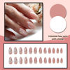 Picture of YOSOMK Nude Almond Fake Nails Medium Press on Nails with Flower Designs Glossy False Nails Glitter Rhinestones Stick on Artificial Nails for Women
