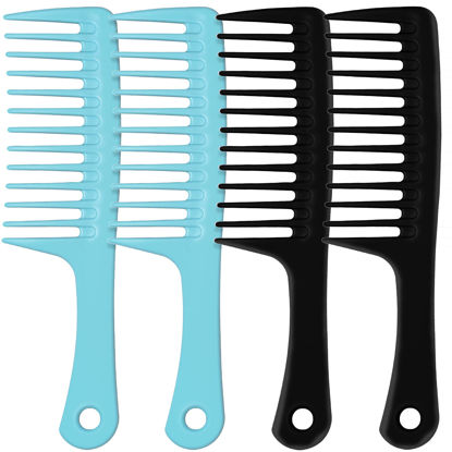 Picture of MODENGKONGJIAN 4PCS Wide Tooth Comb, Large Hair Detangling Comb Styling Comb for Curly, Wet, Long Hair (Black & Blue, Polypropylene (PP))