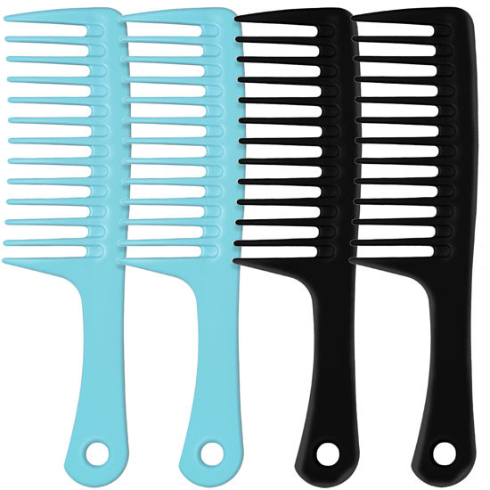 Picture of MODENGKONGJIAN 4PCS Wide Tooth Comb, Large Hair Detangling Comb Styling Comb for Curly, Wet, Long Hair (Black & Blue, Polypropylene (PP))